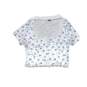 SHEIN White Crop Top with Blue Flowers